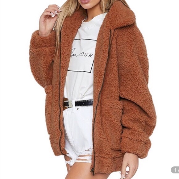 Élodie Burnt Orange Teddy Coat - Picture 3 of 3